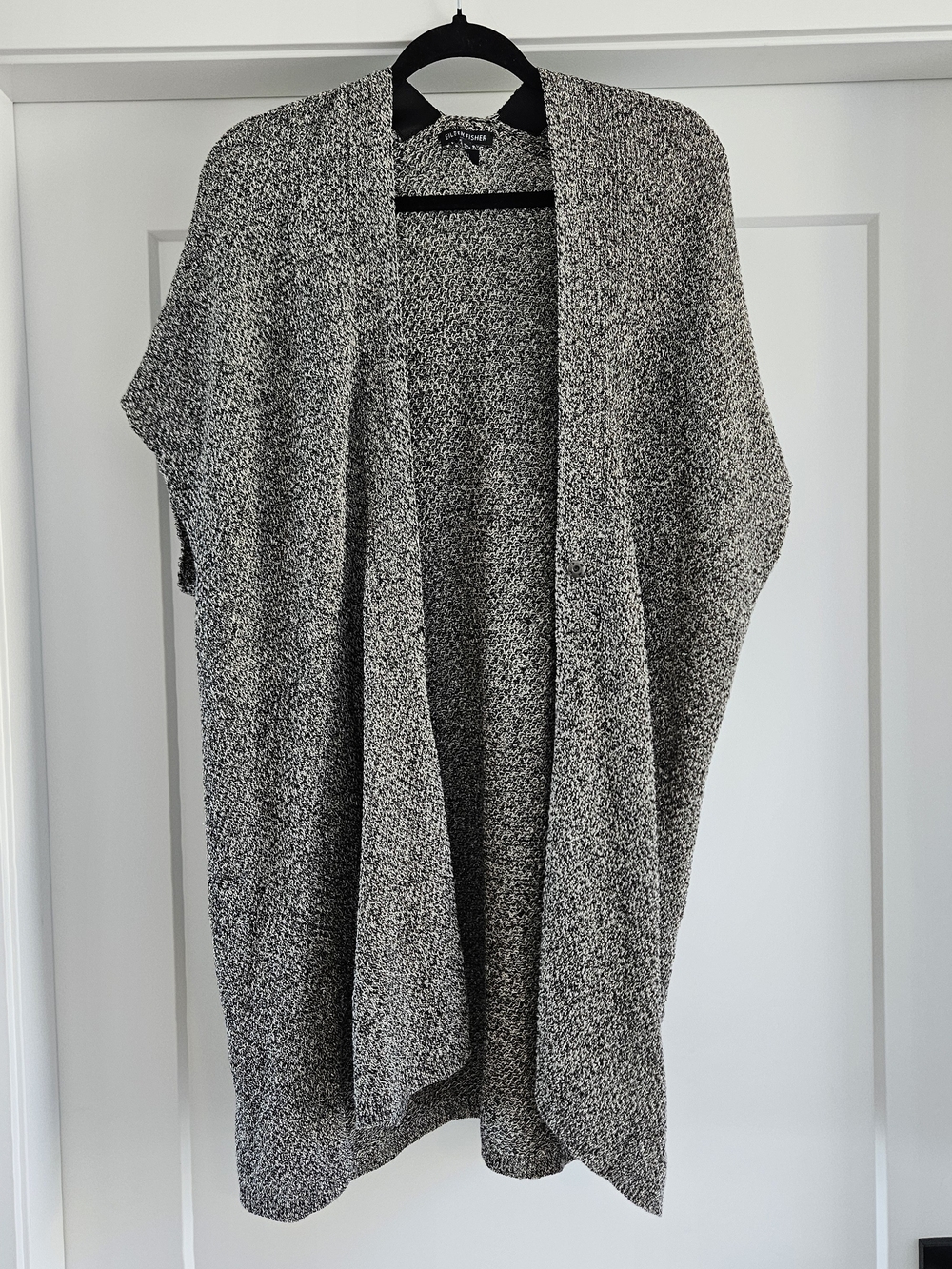 Eileen Fisher Cardigan Sweater Vest Women's Small Black Cream Organic Linen Wool